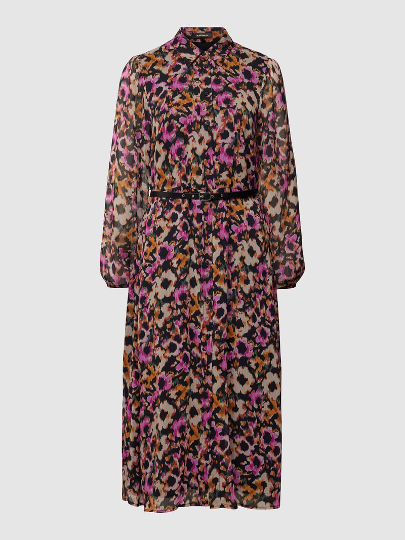 Midikleid mit floralem Muster und Gürtel in pink