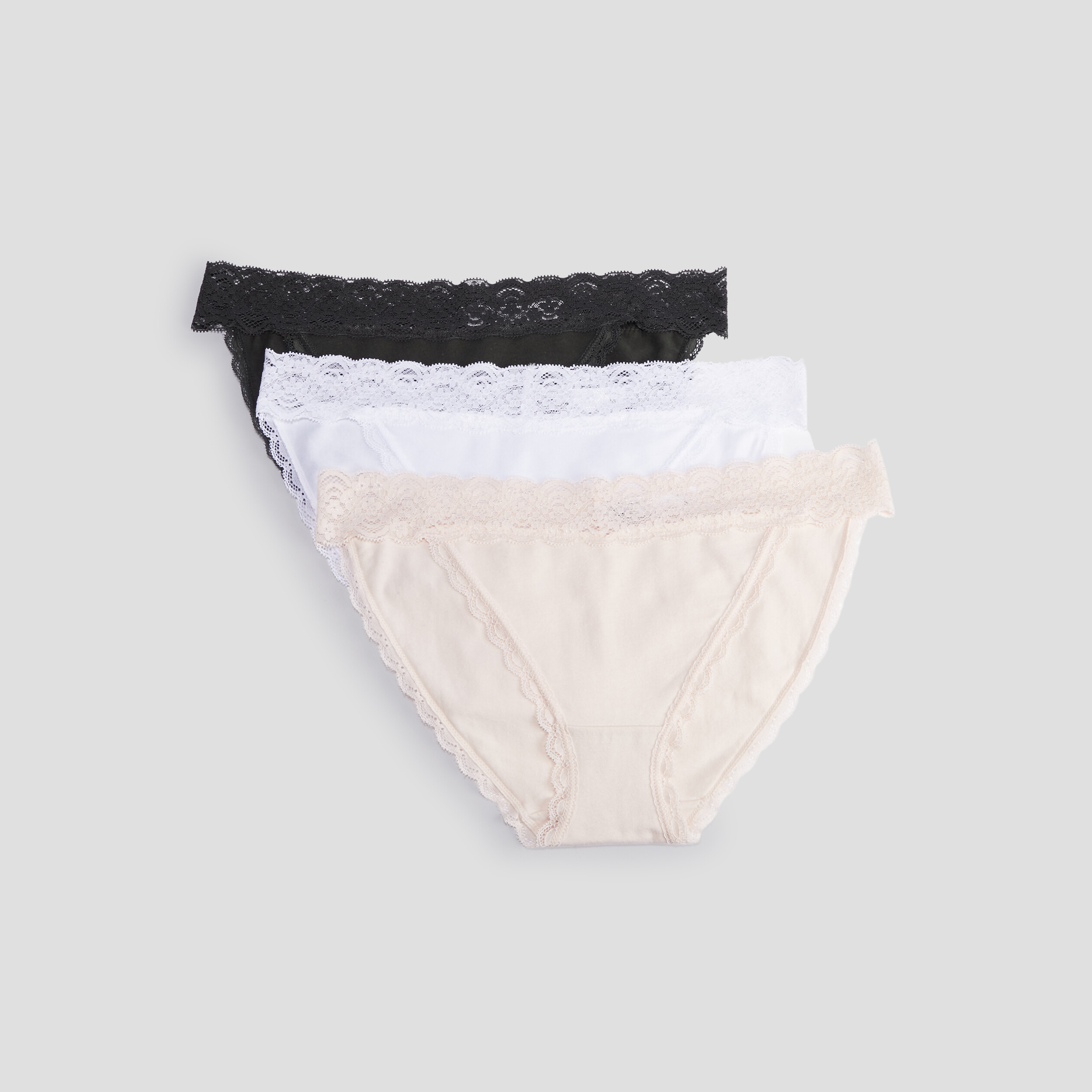 Lot 3 culottes en coton détail dentelle rose poudrée femme | La Halle