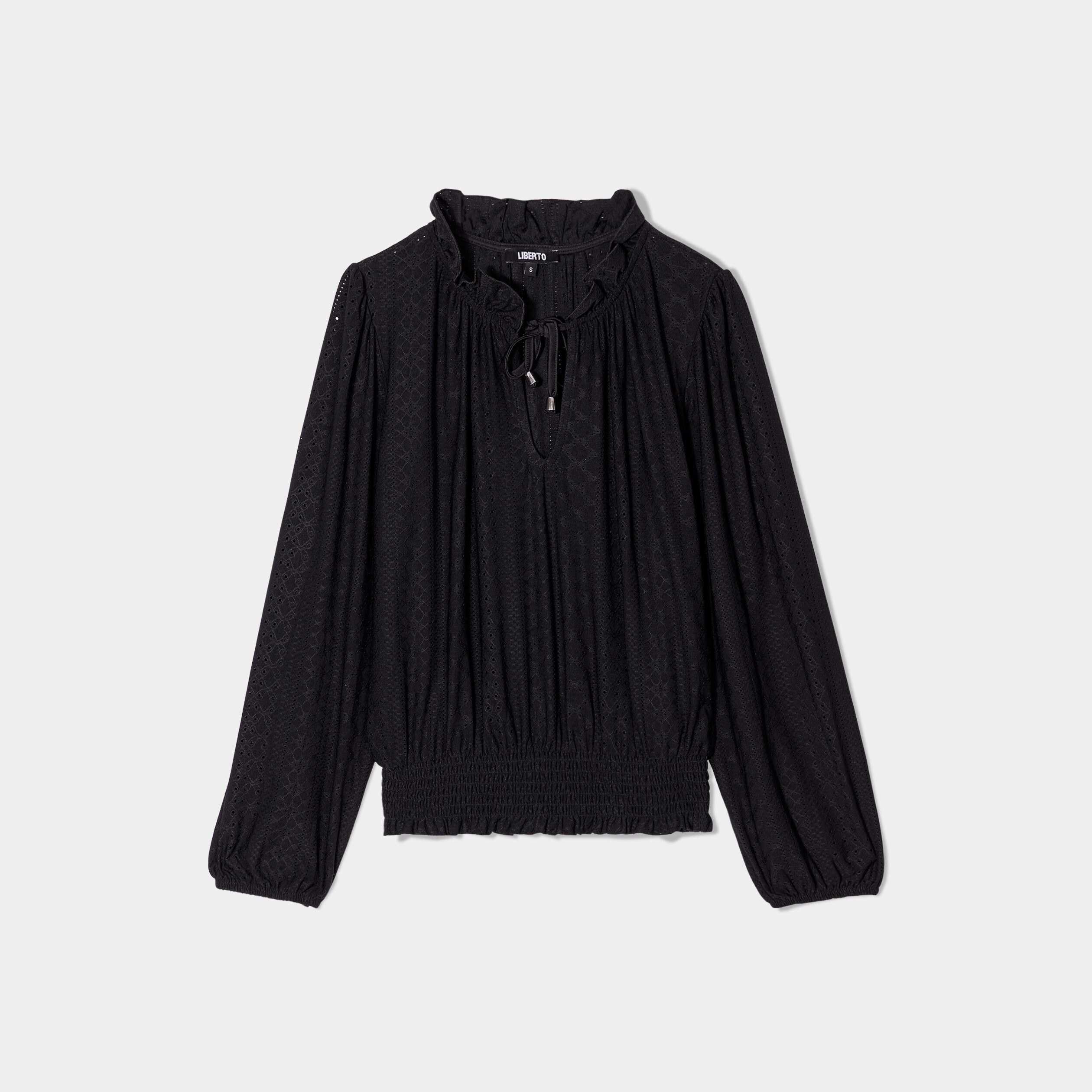 T-shirt dentelle taille smockée Liberto noir femme | La Halle