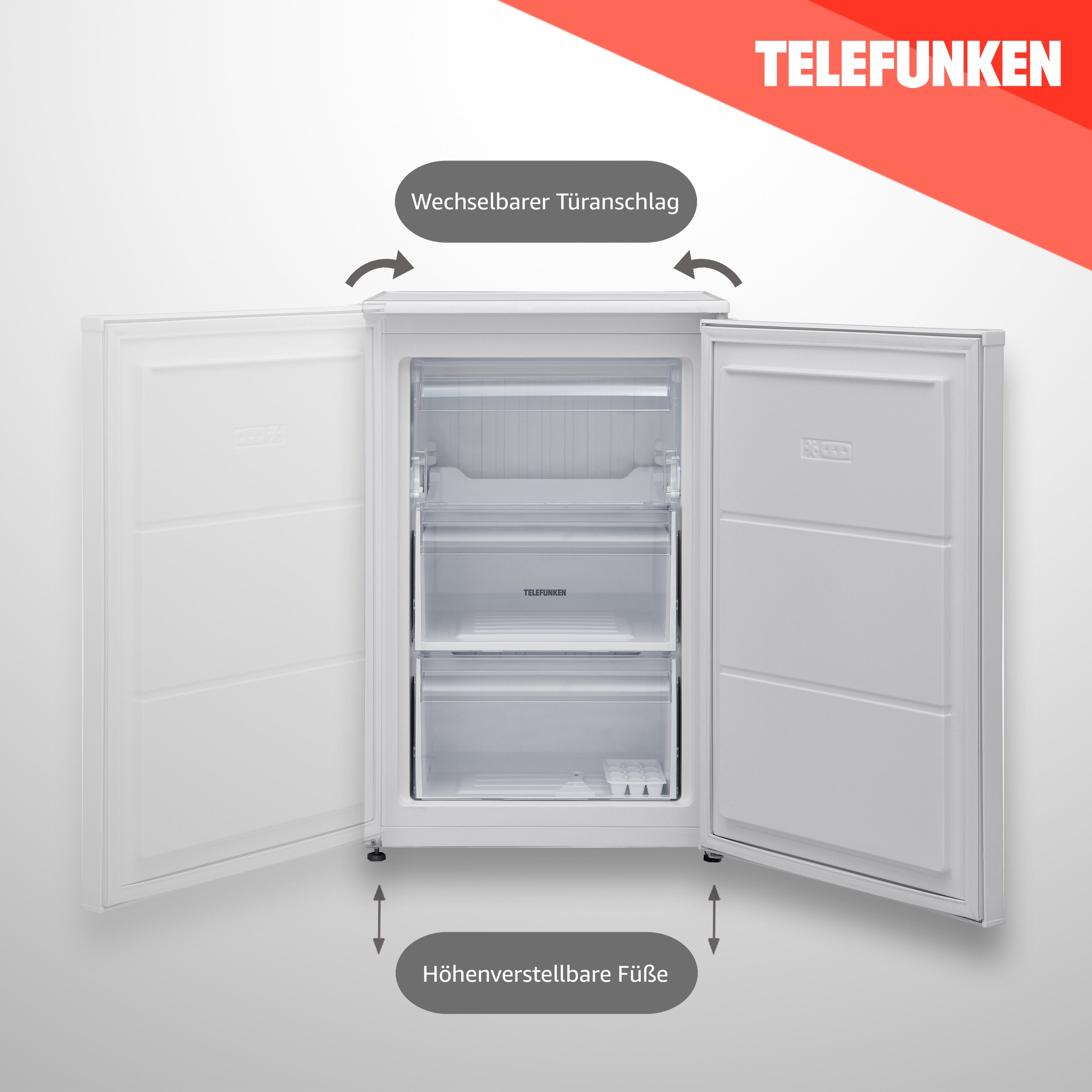 Telefunken Gefrierschrank F-103-100-W, 83.8 cm hoch, 54 cm breit, 103 Liter Nutzinhalt, Tiefkühlschrank klein, Less Frost, freistehend