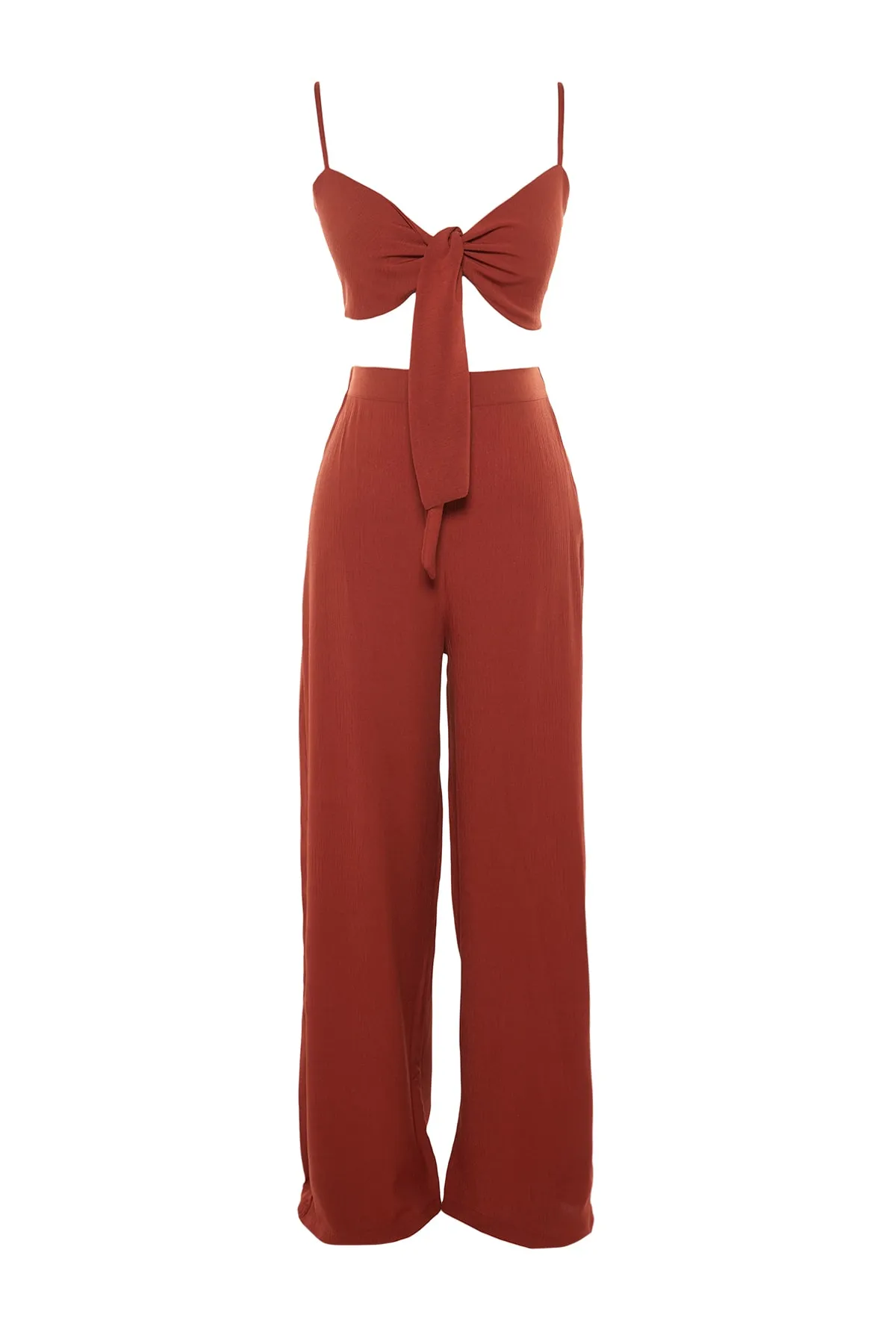 Trendyol Collection  Brauner gewebter Blusen-Hosenanzug mit Krawatte TBESS22AU0108