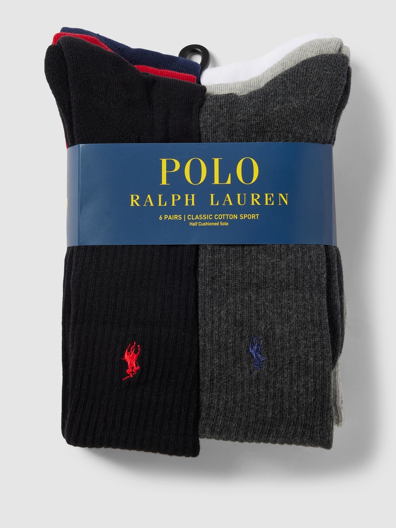 Socken mit Label-Print im 6er-Pack in mittelgrau meliert