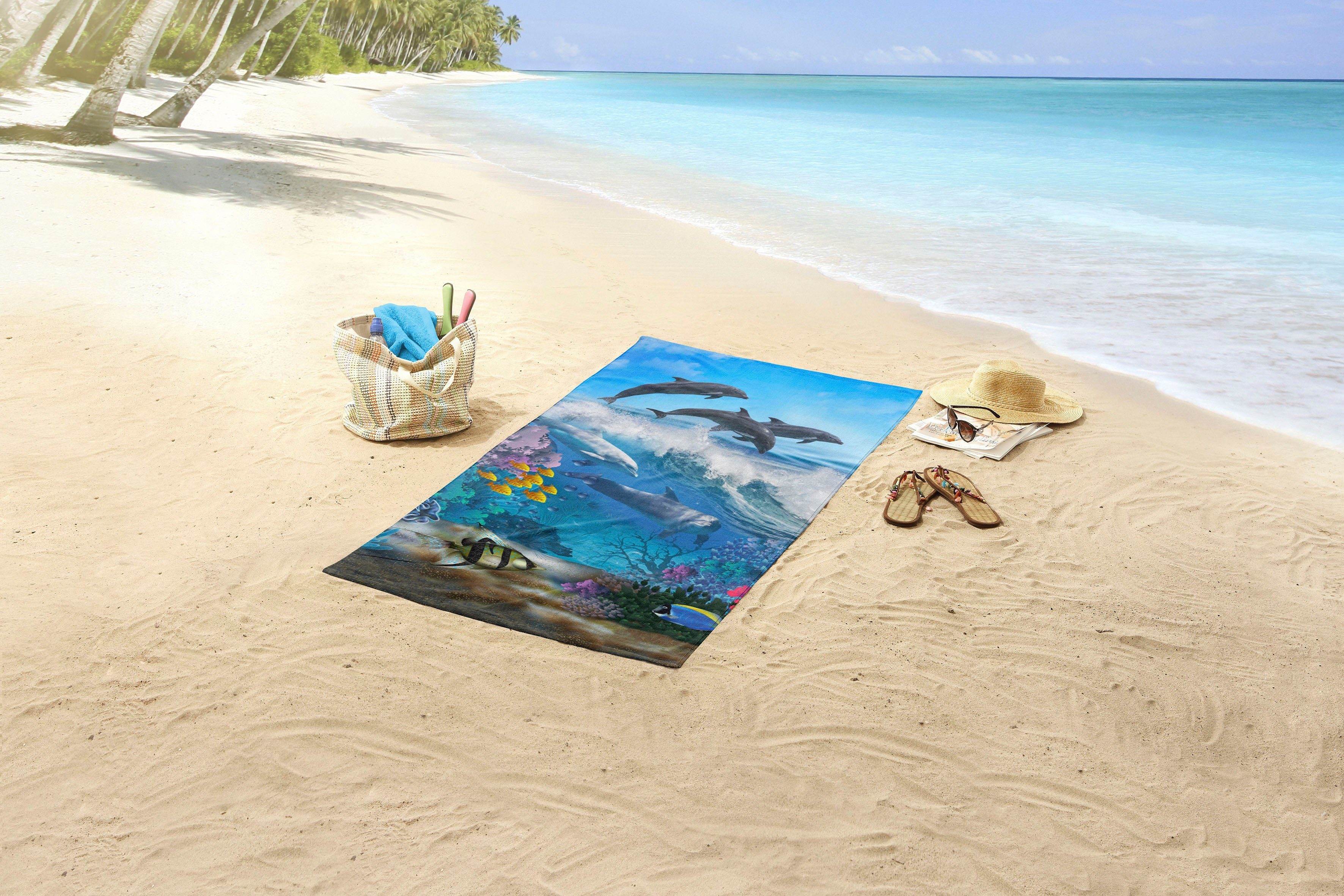 good morning Strandtuch Andre, Microfaser (1-St), mit Delfinen Motiv, trocknet schnell, Kinder