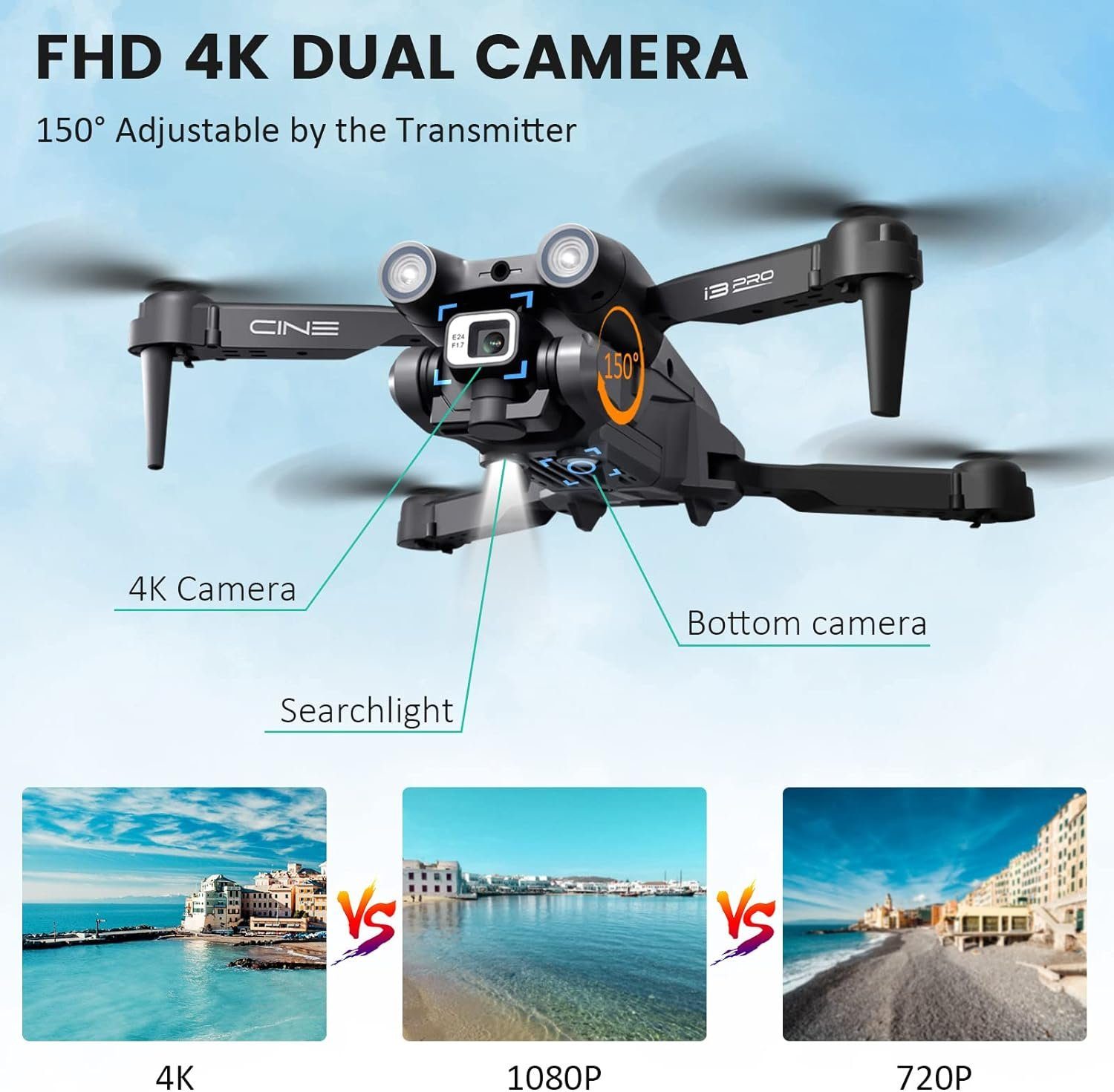Mingfuxin Drohne (1280 x 720, Kamera RC Quadcopter WIFI FPV Live-Video Höhenhaltung Headless-Modus)