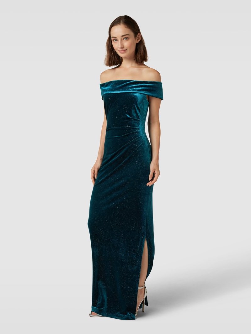 Abendkleid mit Effektgarn in dunkelgrün meliert