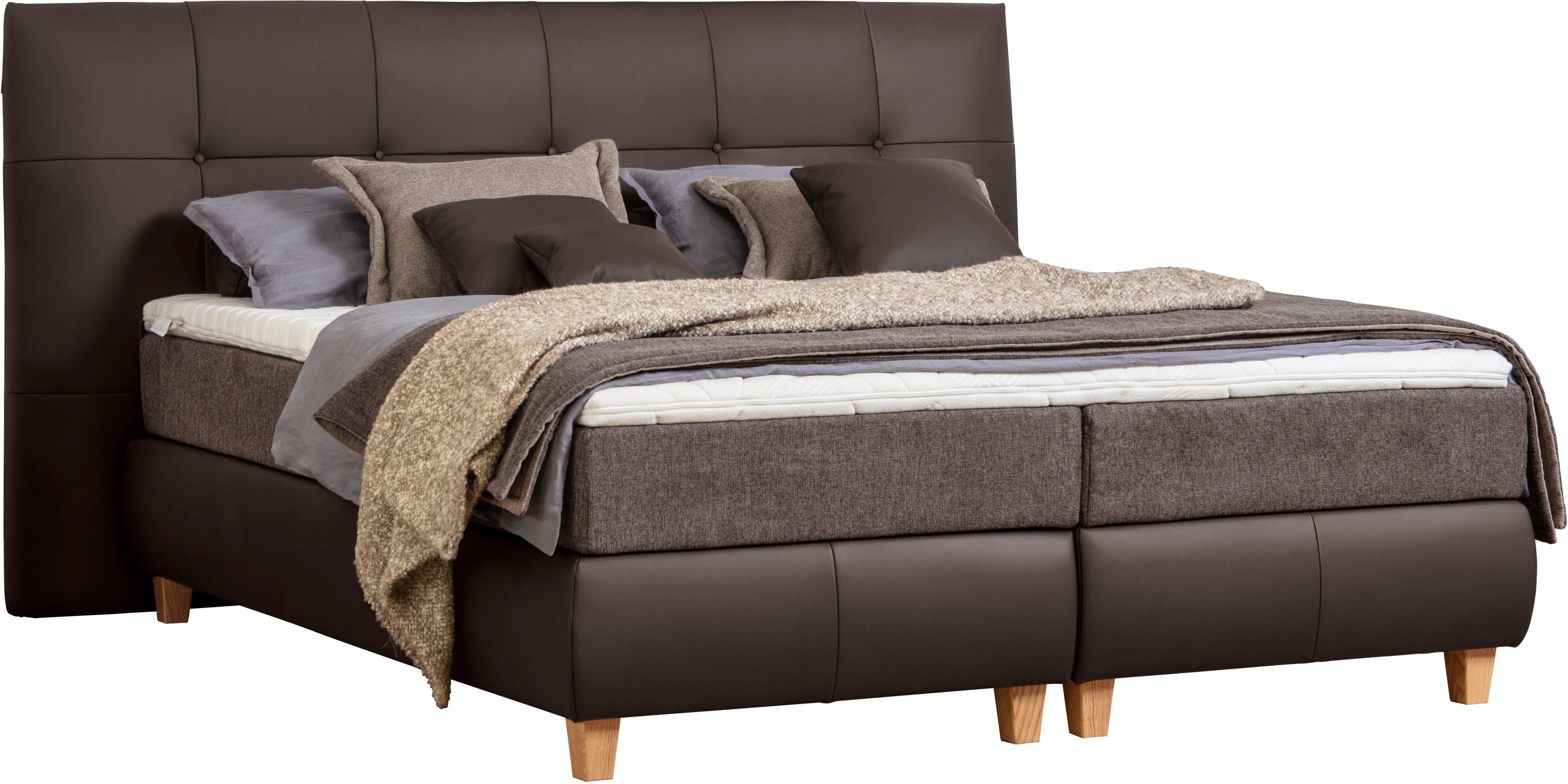 ADA trendline Boxspringbett Luella, Lederbett inklusive Matratze und Viscoschaum-Topper