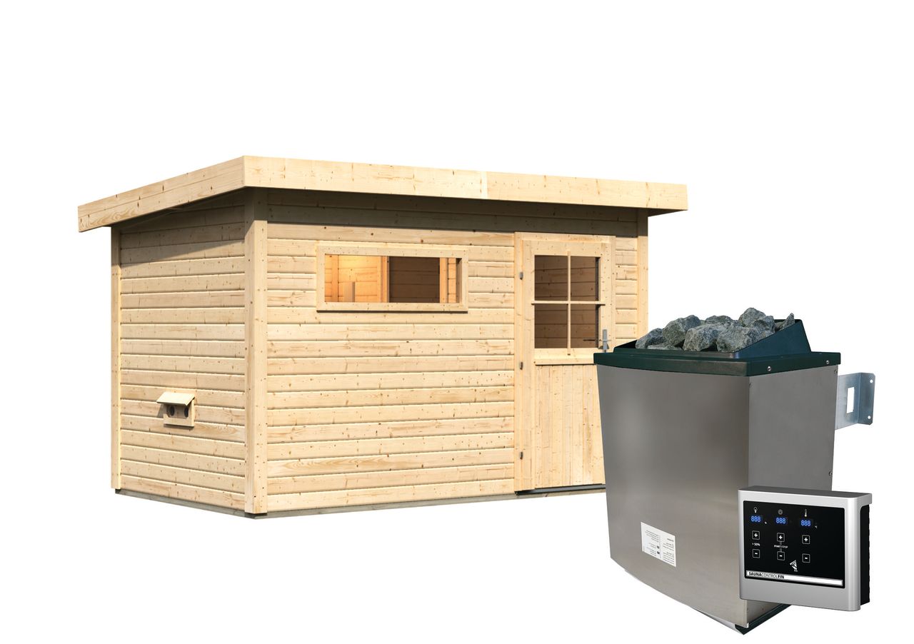 Karibu Saunahaus Seve SET naturbelassen 9kW Ofen