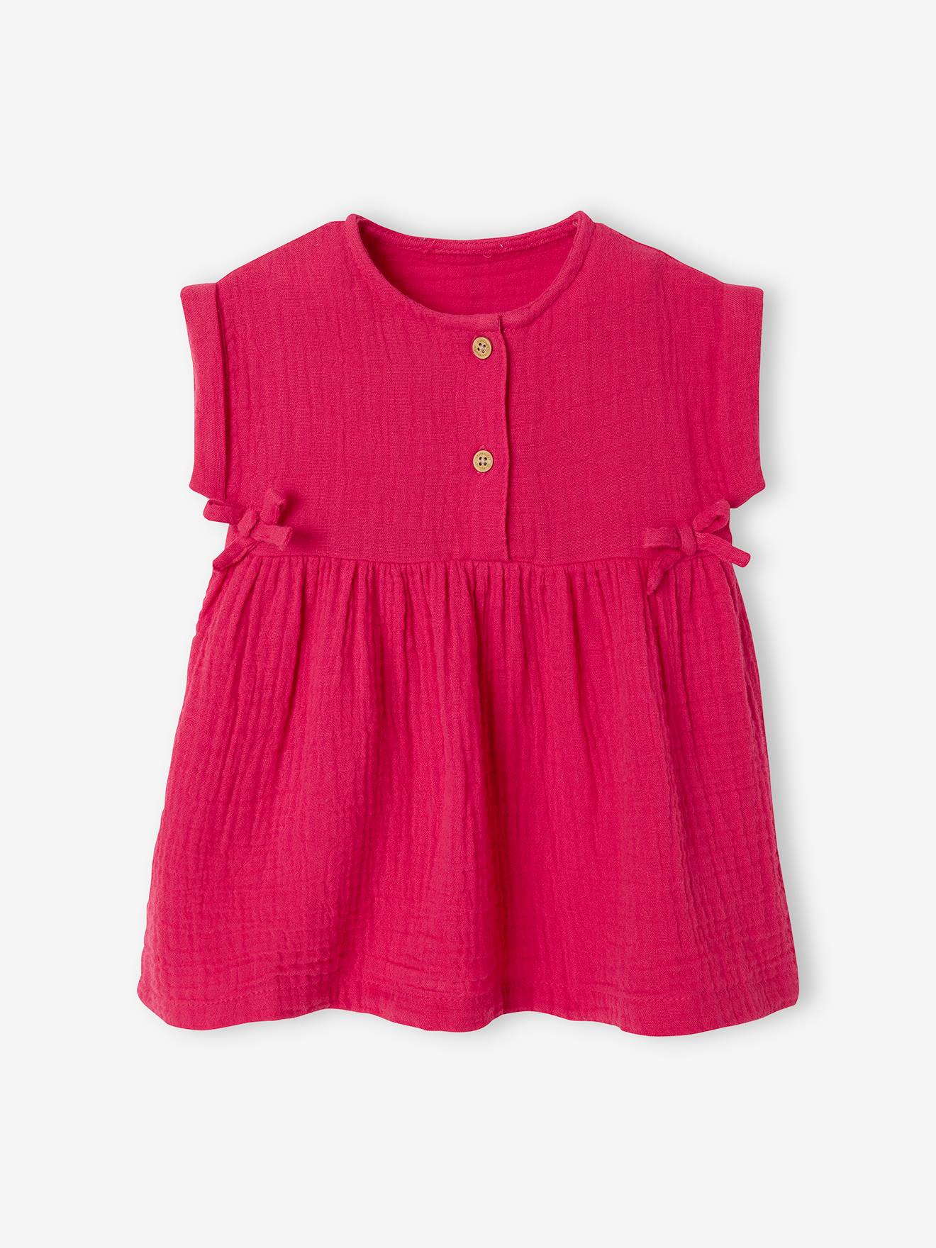 Robe bébé en gaze de coton fuchsia