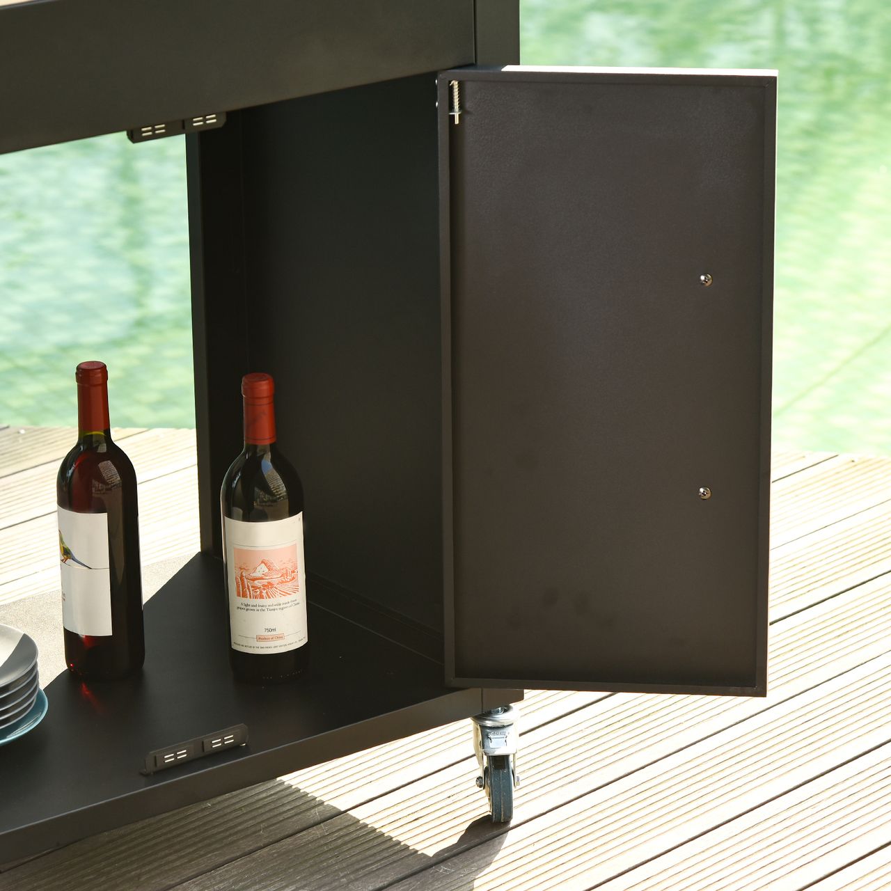 HOMCOM Küchenwagen mit Rollen, Servierwagen, Küchentrolley mit Schrank, Haken und Edelstahlgriffe, Rollwagen, Küchenhilfe, Schwarz, 86 x 50 x 86,5 cm