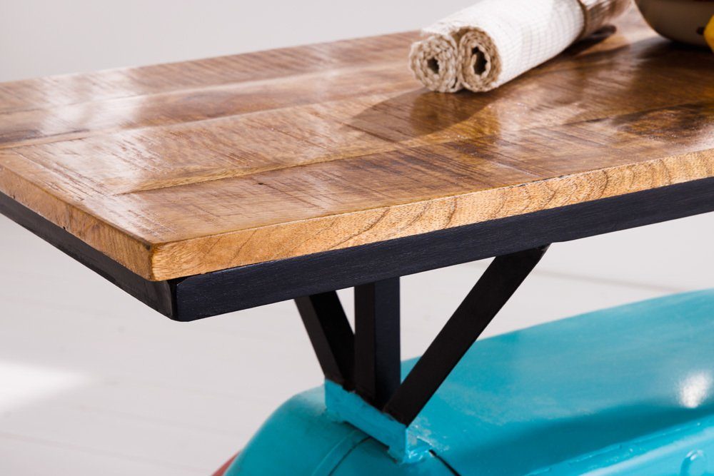 riess-ambiente Bartisch SCOOTER 166cm türkis (1-St), Wohnzimmer · Metall · Retro · Mangoholz · Upcycling · Italia Look