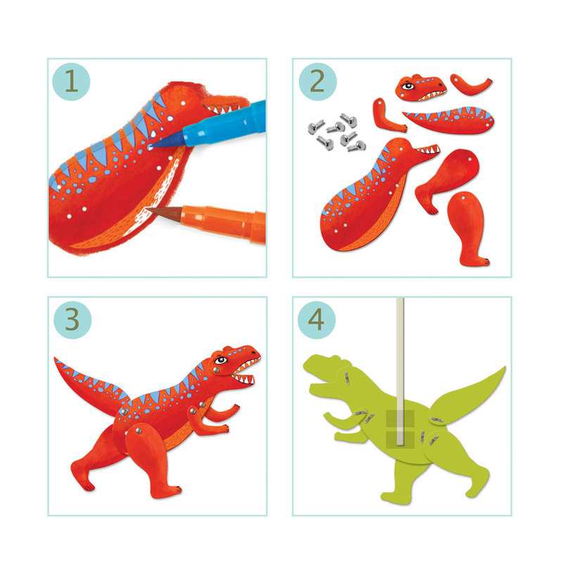 6 pantins à colorier dinos Djeco