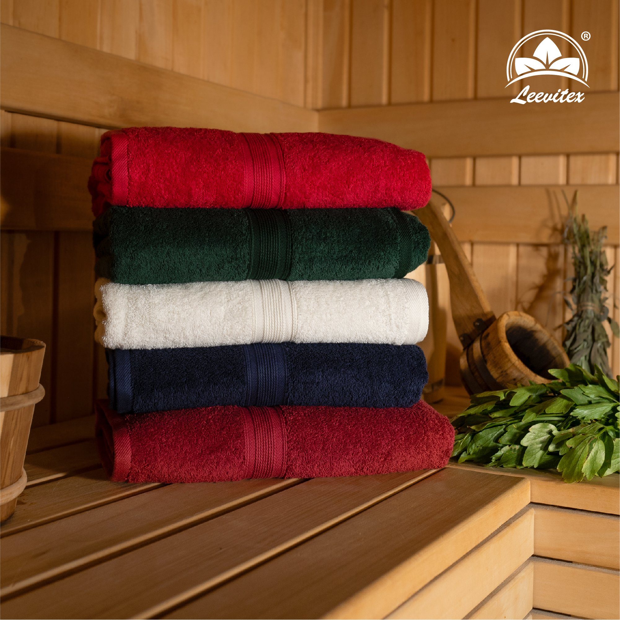 leevitex® Duschtuch 2er Set Duschtuch Frottier XL, 70 x 140 cm, saugfähig und fusselfrei, gestreifte Bordüre
