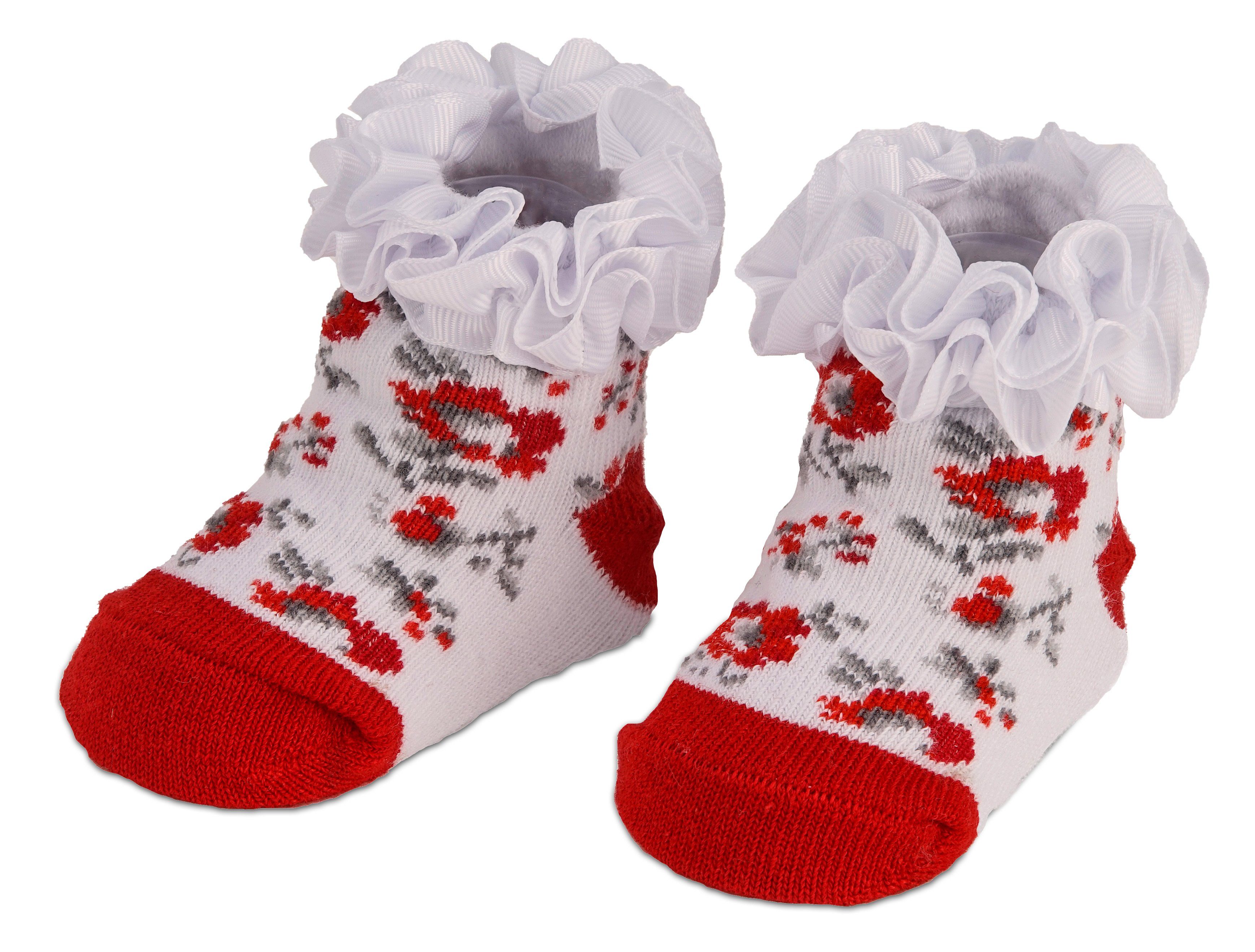BRUBAKER Socken Babysocken für Mädchen 0-12 Monate (3-Paar, Baumwollsocken mit Blumenmotiven und Rüschen) Baby Geschenkset für Neugeborene in Geschenkverpackung mit Schleife
