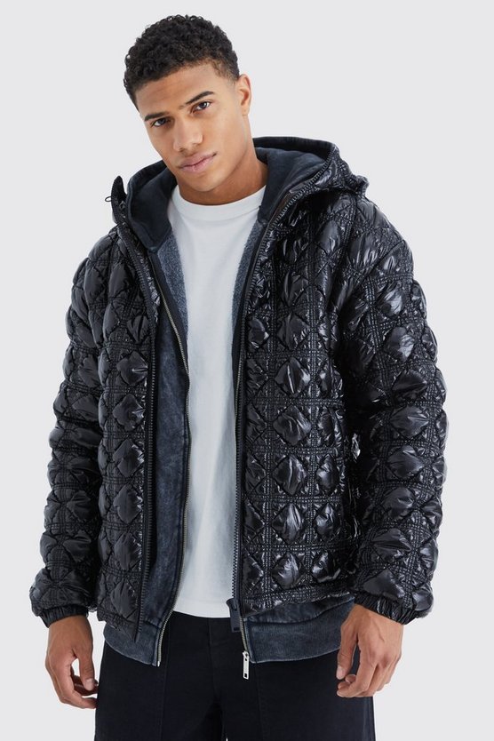 Hochglänzende strukturierte Steppjacke