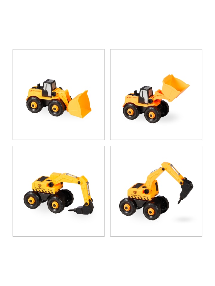 relaxdays 6tlg. Kinderbaustellenfahrzeuge Set in Gelb günstig kaufen onesize