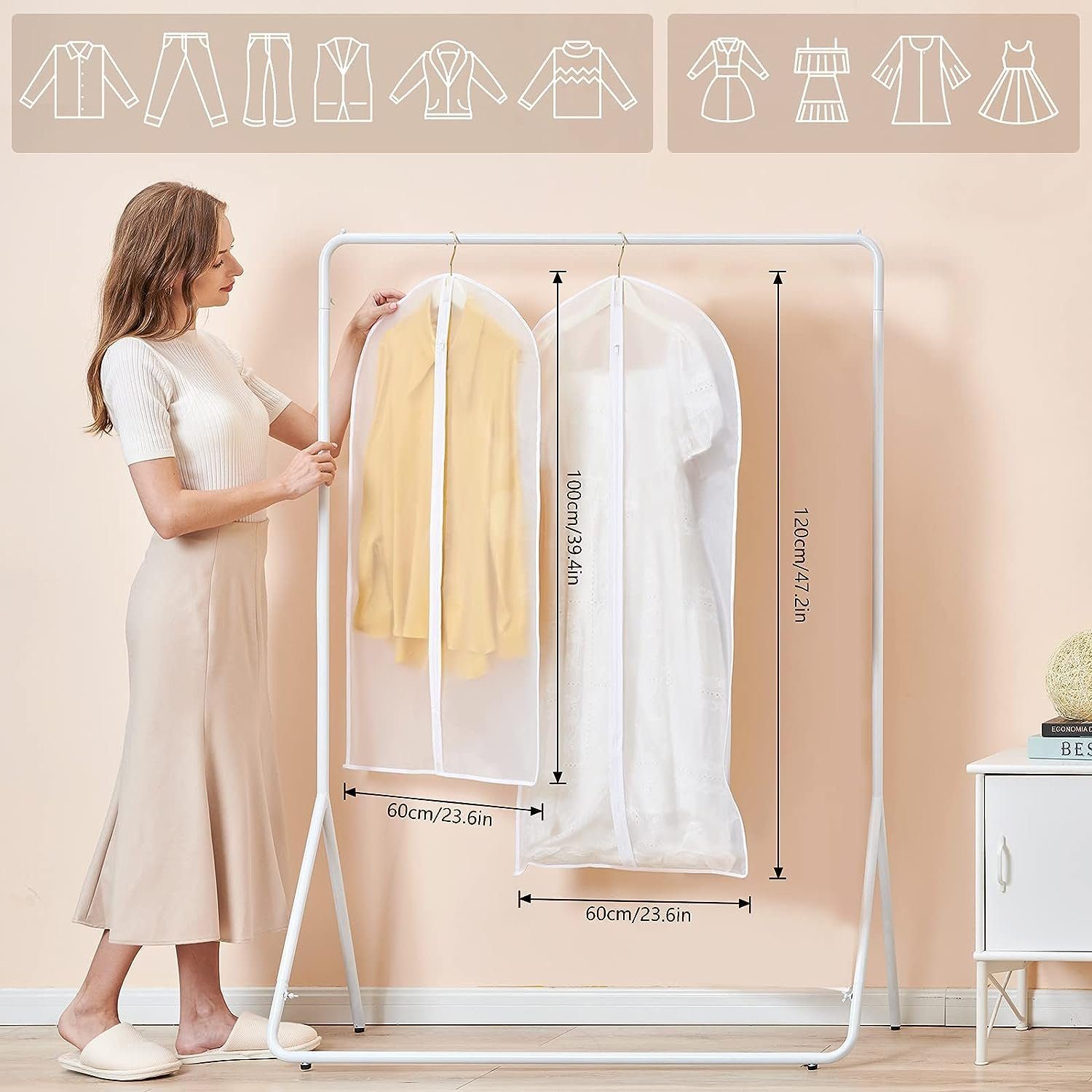 SCOHOME Kleidersack 12 Stück Kleidersack Anzug Lange, 60 x 120/100cm Transparent (12 St., Anzugtasche Kleidersäcke Anzugsack Abendkleid) Brautkleid Mäntel Hemden Mottenschutz Wasserdicht