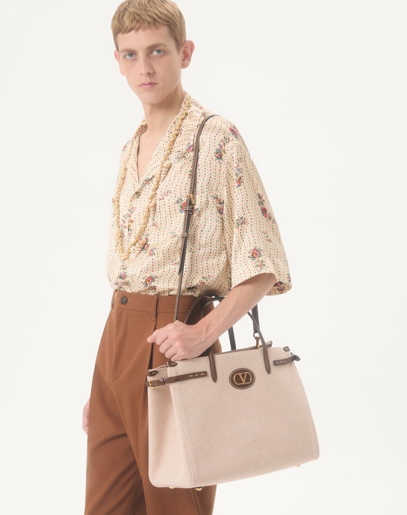 Bolsa de compras média em lona Valentino Garavani Antibes