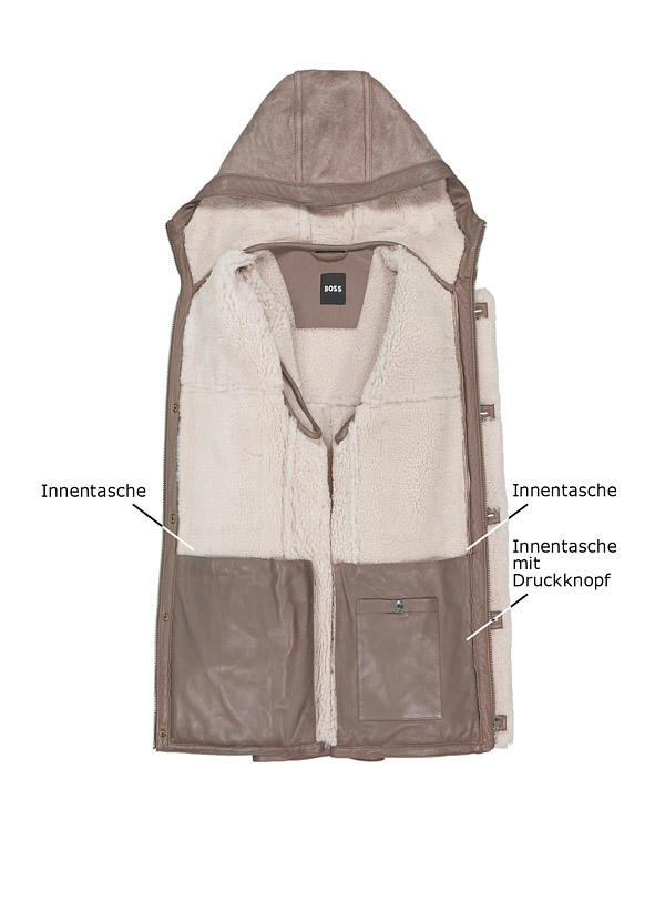 BOSS Black, Lammfelljacke mit Kapuze Maddux, taupe