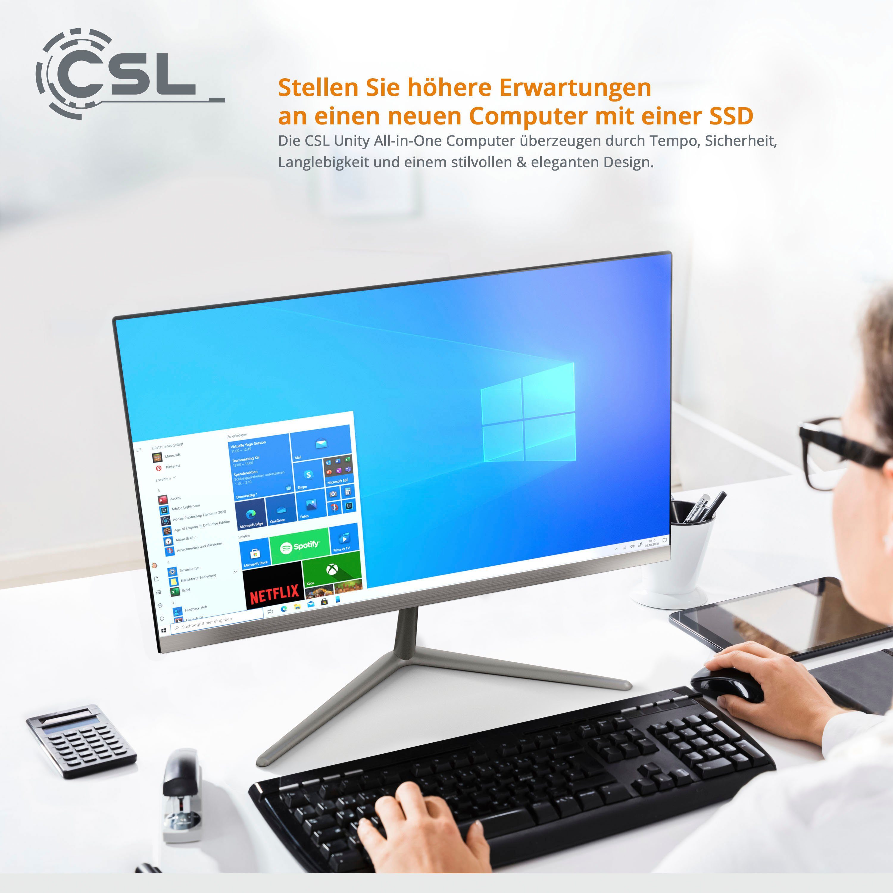 CSL Unity F24-GLS mit Windows 10 Home All-in-One PC (23,8 Zoll, Intel Celeron N4120, UHD Graphics 600, 8 GB RAM, 256 GB SSD)