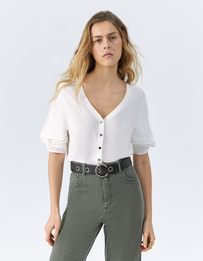 Pull écru tricot boutons dos réversible devant/dos femme