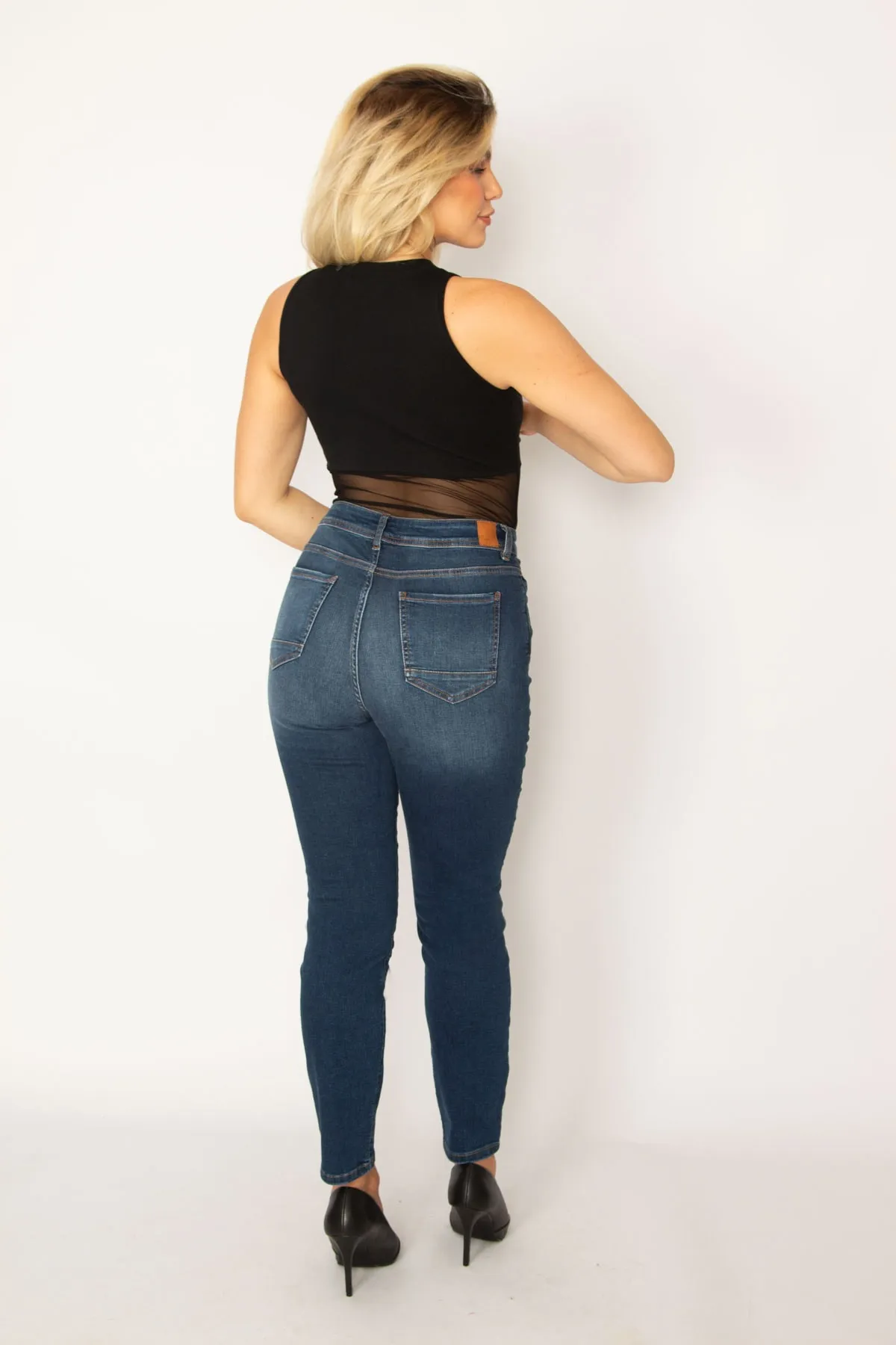 Şans Tekstil  Marineblaue 5-Pocket-Jeanshose aus Lycra für Damen 26a34247