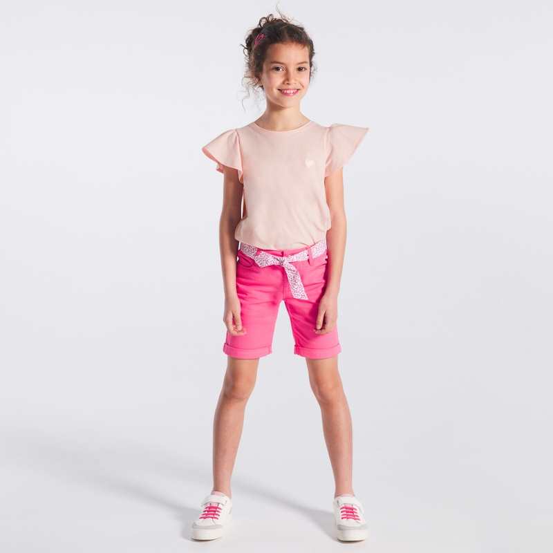 T-shirt à manches courtes volantées rose fille