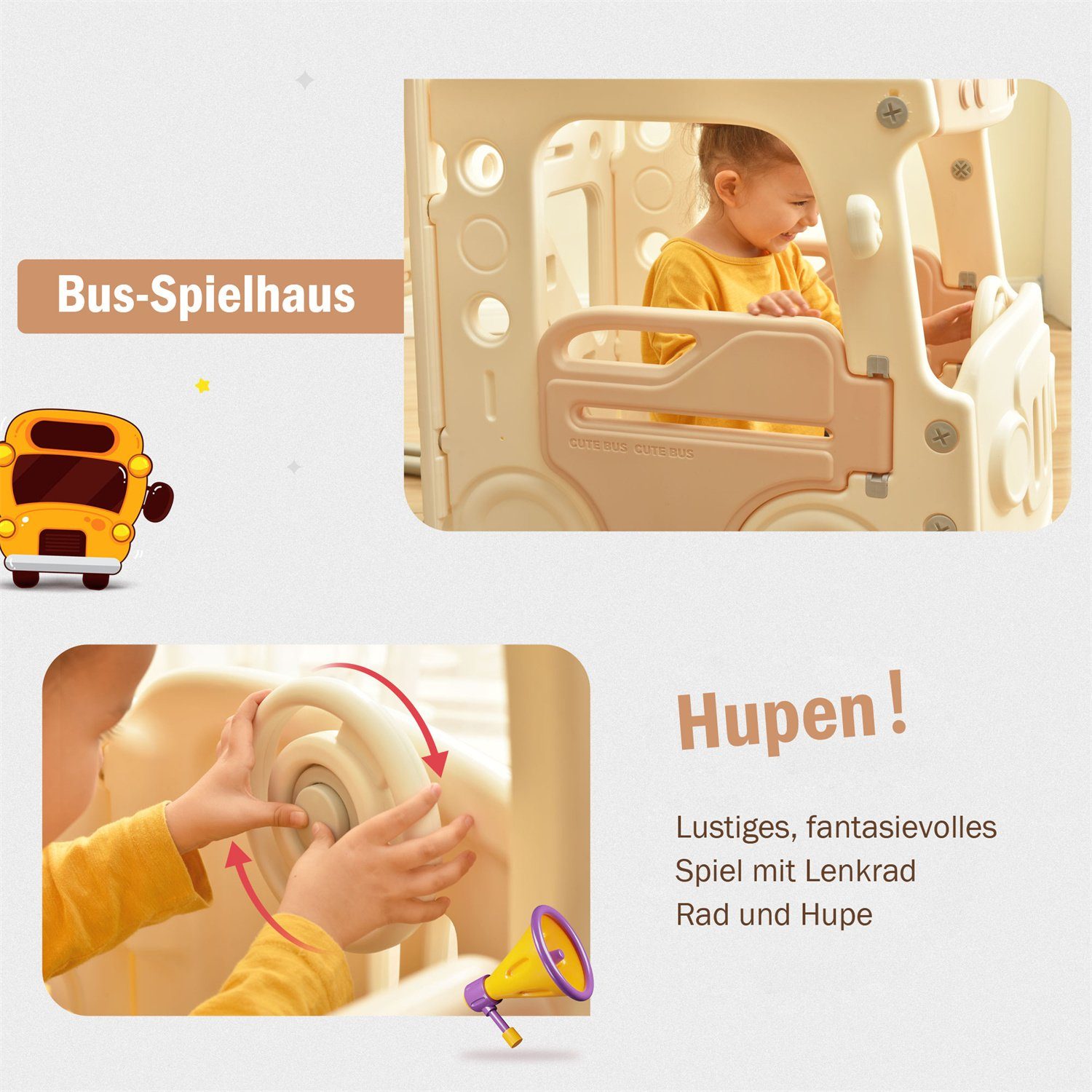 Fangqi Indoor-Rutsche 4-in-1-Kinderrutsche, Indoor-Spielzeug, Rutschenset,Weihnachtsgeschenk, (mit Bus, Rutsche, Aktivitätsleiter, Basketballkorb und passenden Basketbällen)