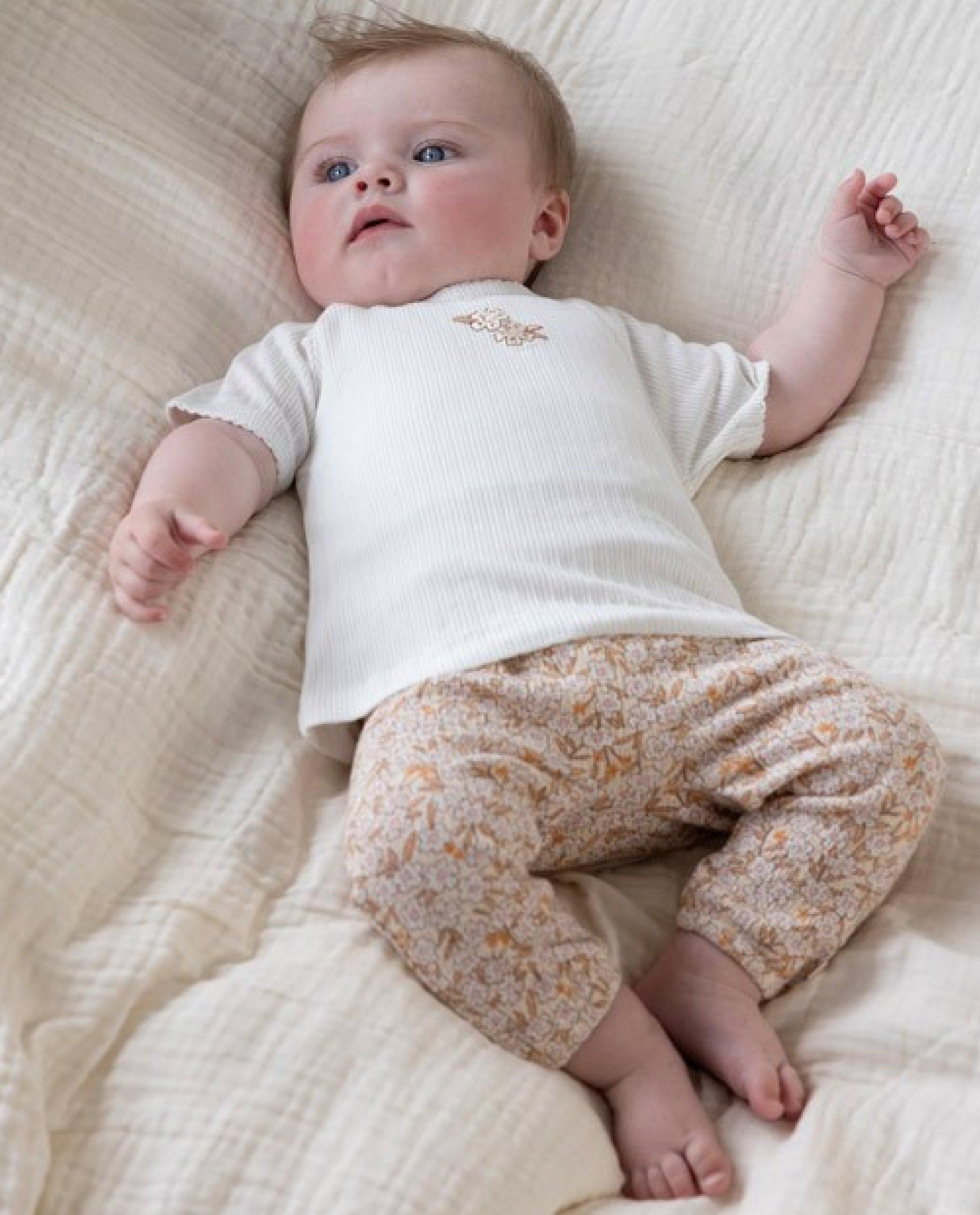 Pantaloni Feetje cu imprimeu floral portocaliu deschis