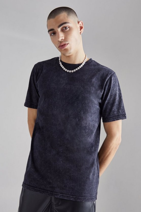 Slim-Fit Rundhals T-Shirt mit Acid-Waschung