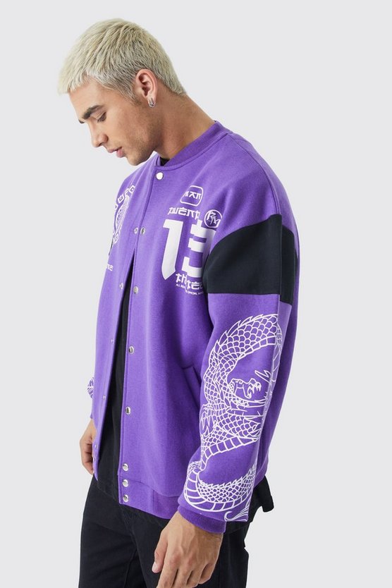 Oversize Jersey-Bomberjacke mit Folien-Print
