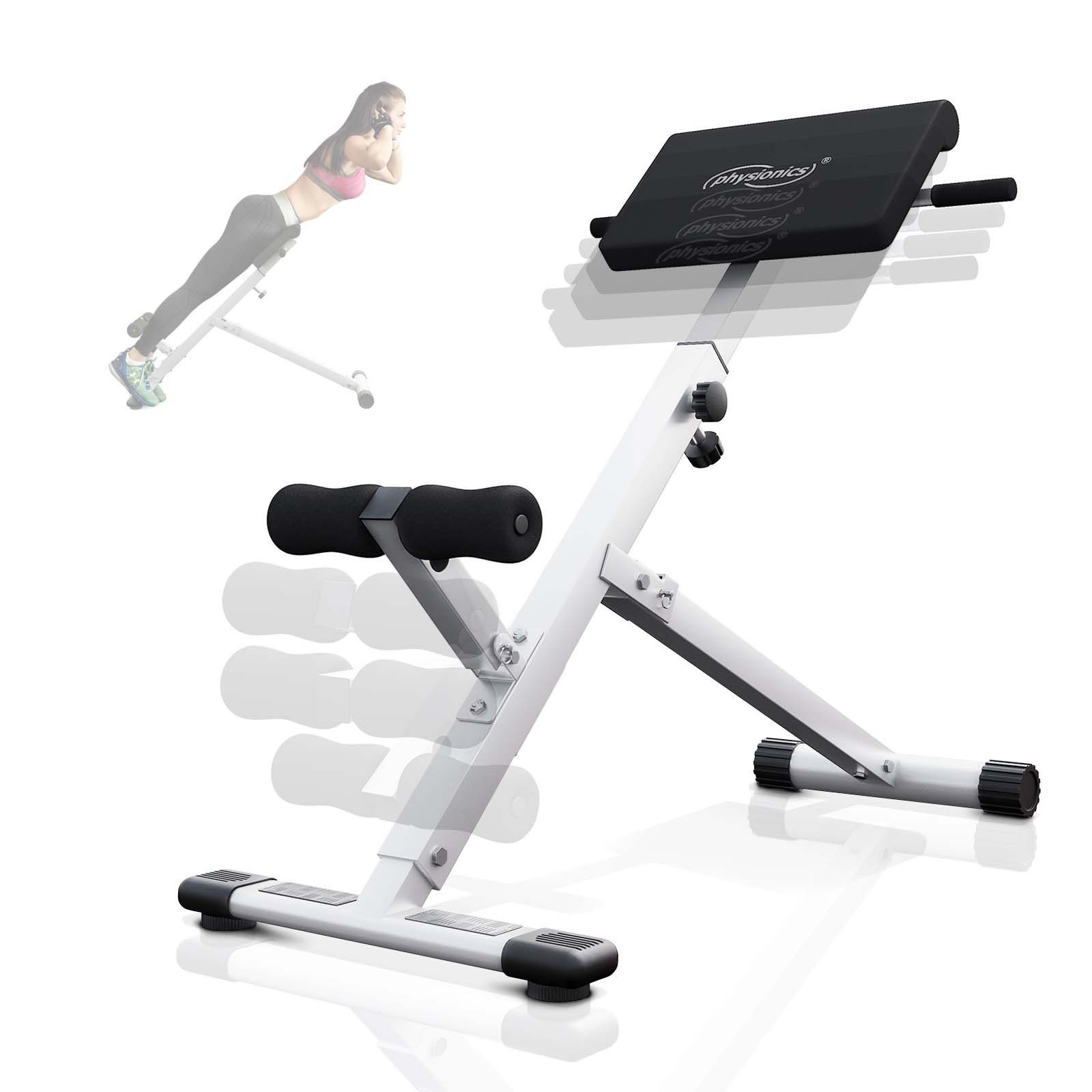 Physionics Rückentrainer Hyperextension Rückentrainer - klappbar, höhenverstellbar, 45°,120 kg