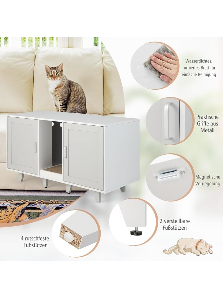 COSTWAY Katzenschrank mit 2 Türen 120x52x65cm in Grau günstig kaufen 120 cm