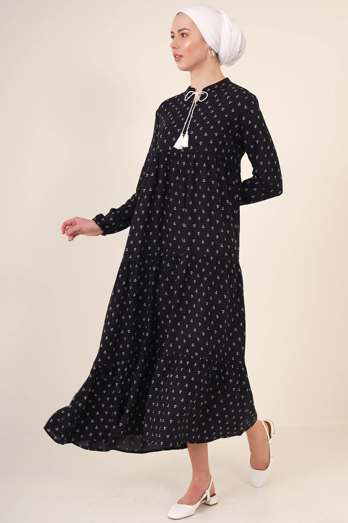 Bigdart  1627 Hijab-Kleid mit Kragen und Schnürung – Schwarz