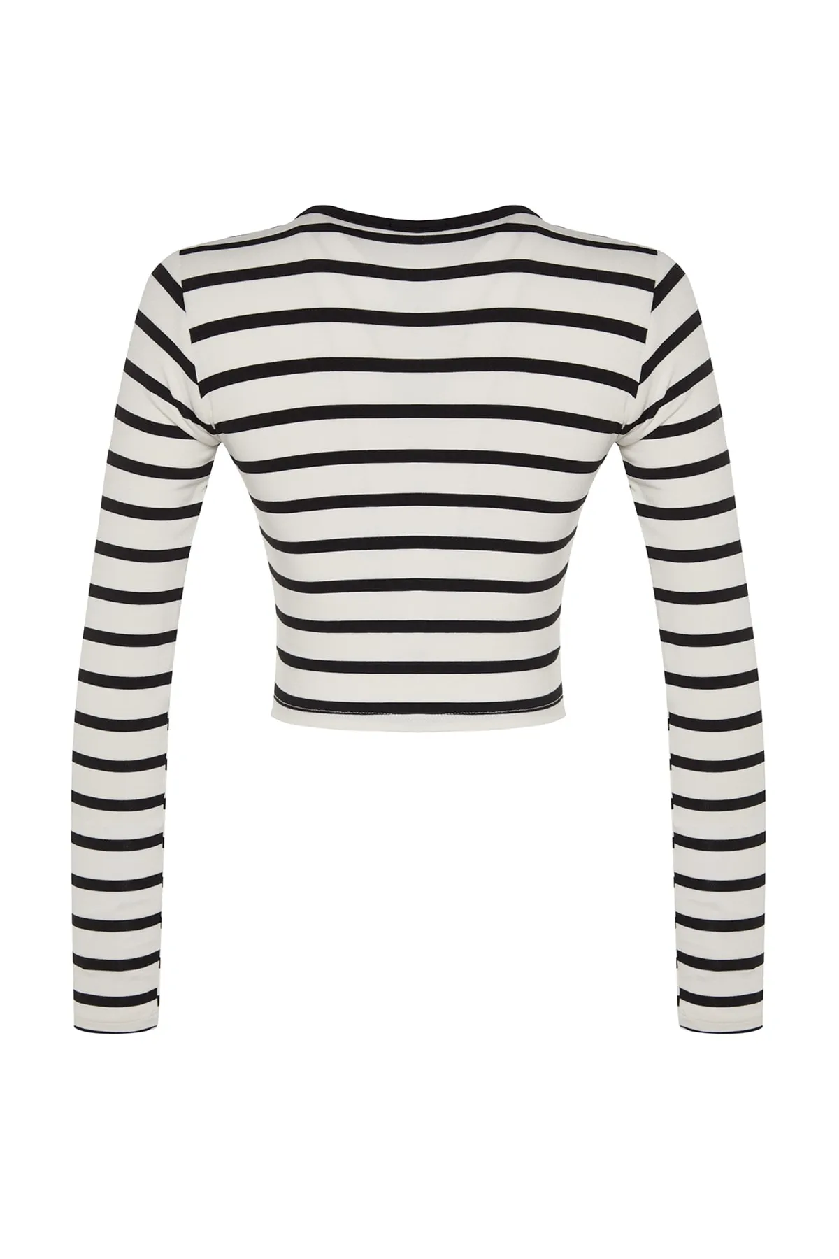 Trendyol Collection  Schwarz gestreifte Premium-Viskose-Strickbluse aus weichem, eng anliegendem, bauchfreiem, dehnbarem Stoff TWOAW24BZ00048