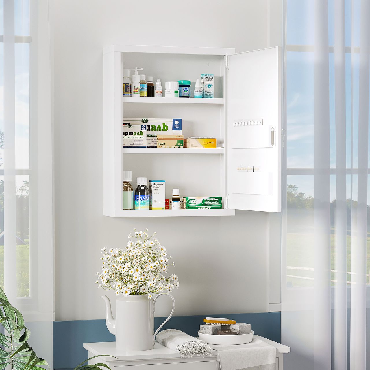 kleankin Medizinschrank, Apothekerschrank mit 3 Schichten, Arzneischrank, Weiß