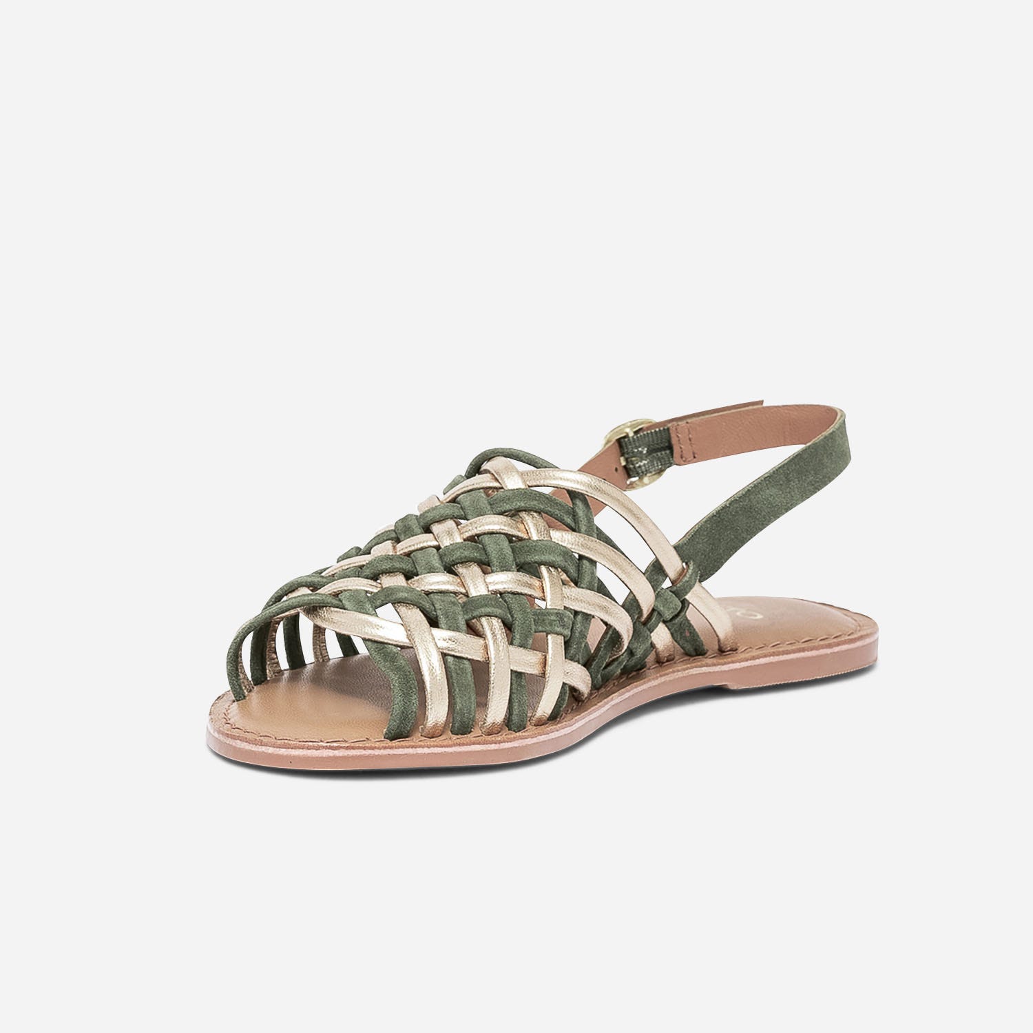 Sandale TEXTO kaki et dorée en cuir
