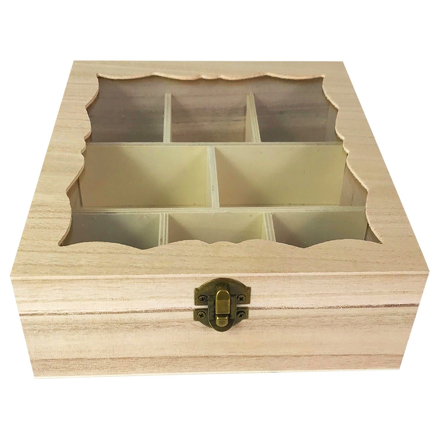 Mojawo Thermobehälter Teebox Holz Natur mit Glasdeckel 8 Fächer