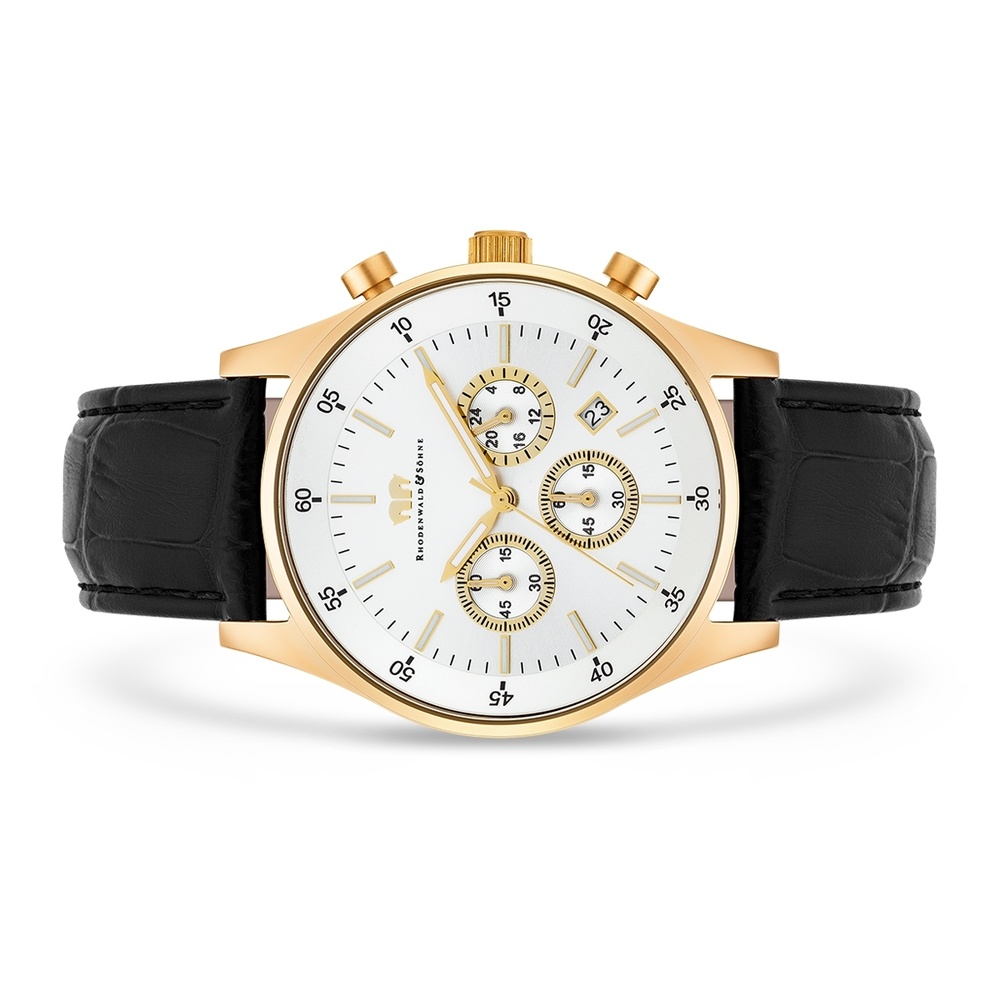 Rhodenwald & Söhne Chronographe Goodwill en Cuir véritable en Noir Montre