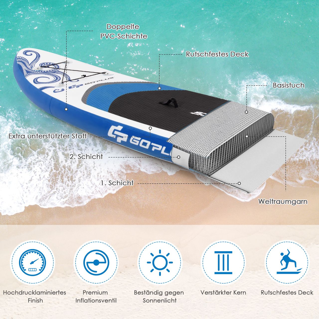 Costway 335 x 76 x 15cm Aufblasbares Stand Up Paddling Board, mit Paddel