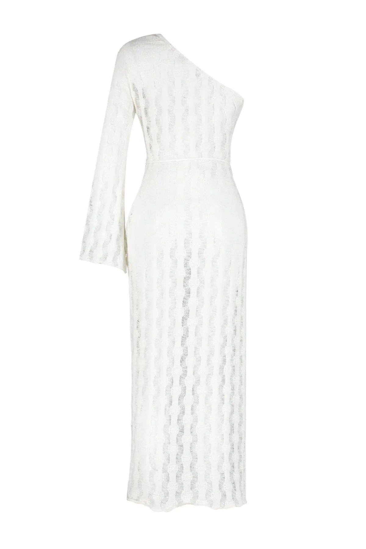 Trendyol Collection  Beigefarbenes One-Shoulder-Strandkleid im Maxi-Strick-Strick-Look mit Gürtel und Gürtel TBESS24EL00025