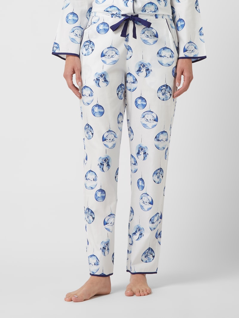 Pyjama-Hose mit Allover-Muster Modell 'Riley' in weiß