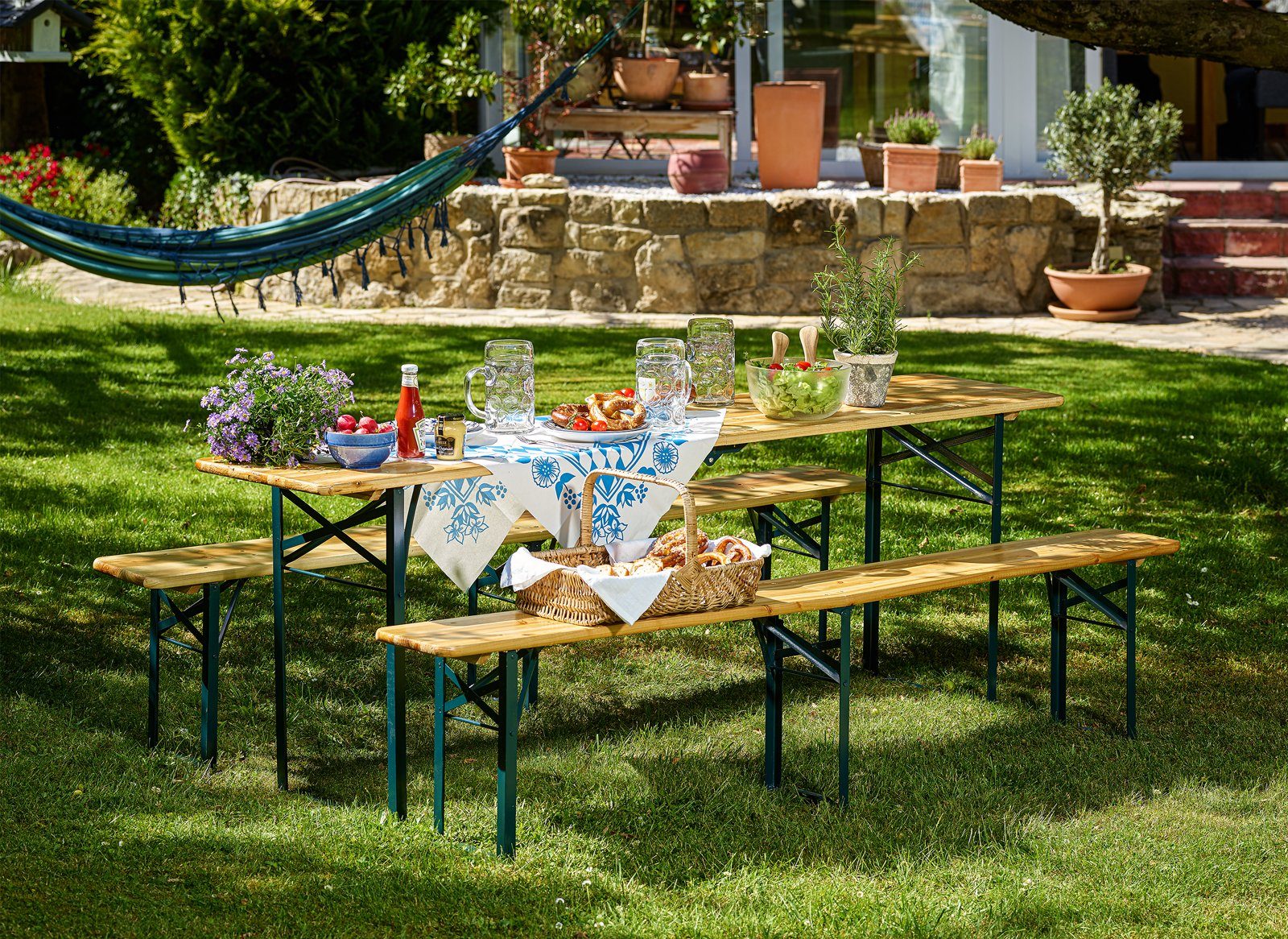 Casaria Bierzeltgarnitur, (3-tlg), 220 cm Klappbar Stabil 3 Teilig 2x Bierbank 1x Breiter Tisch Holz