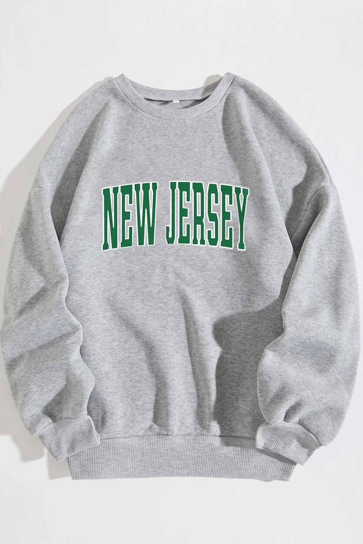 MODAGEN  Graues Unisex-Sweatshirt mit Rundhalsausschnitt und New-Jersey-Aufdruck in Übergröße