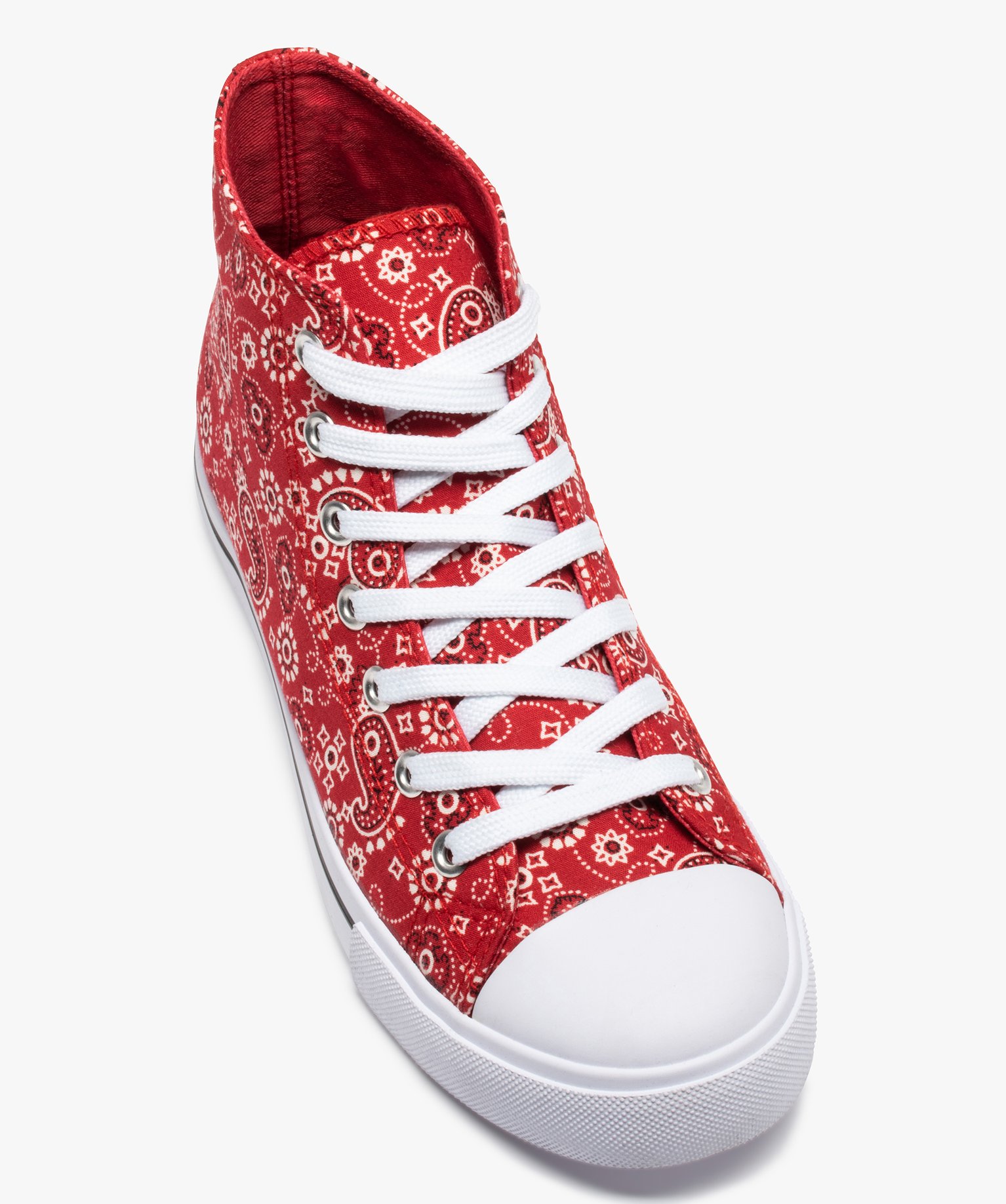 Baskets femme montantes en toile imprimée rouge | GEMO