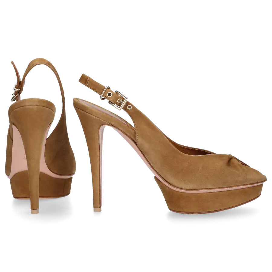 Gianvito Rossi - Plateaupumps Slingpumps Veloursleder beige - beige