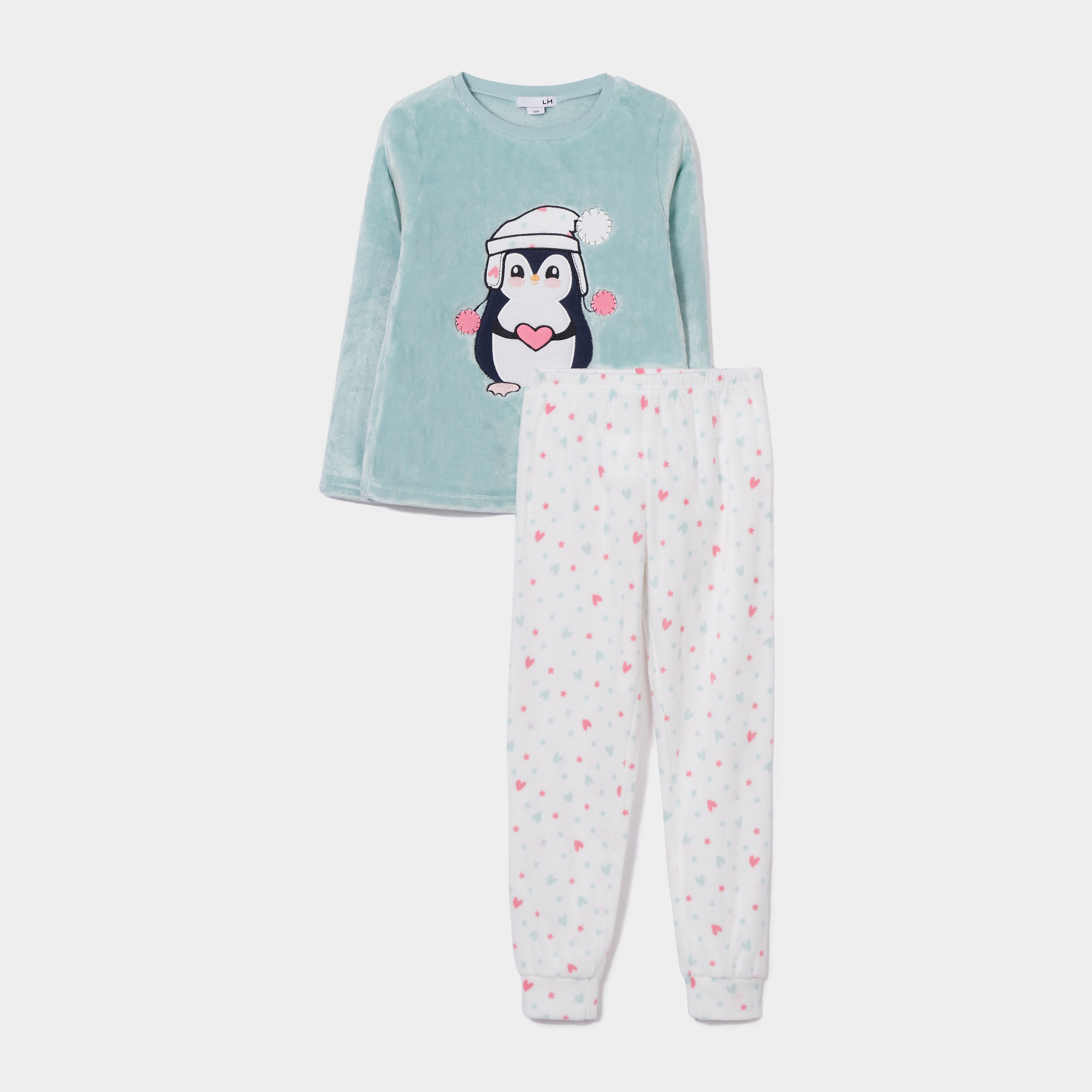 Ensemble pyjama pantalon pilou bleu gris fille | La Halle