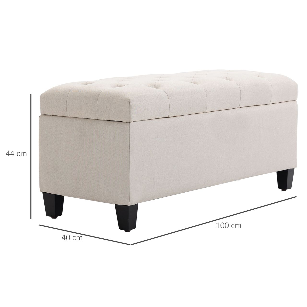 HOMCOM Sitzbank Polsterbank mit Stauraum Truhenbank Flur Schlafzimmer Wohnzimmer leinenartiges Polyester Gummiholz Cremeweiß 100 x 40 x 44 cm