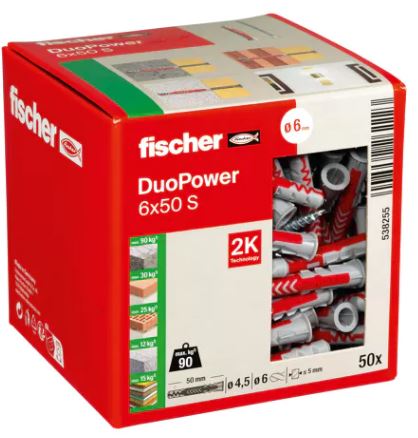 Βύσμα Fischer 538255 DuoPower 6x50 με βίδα 50 τεμάχια