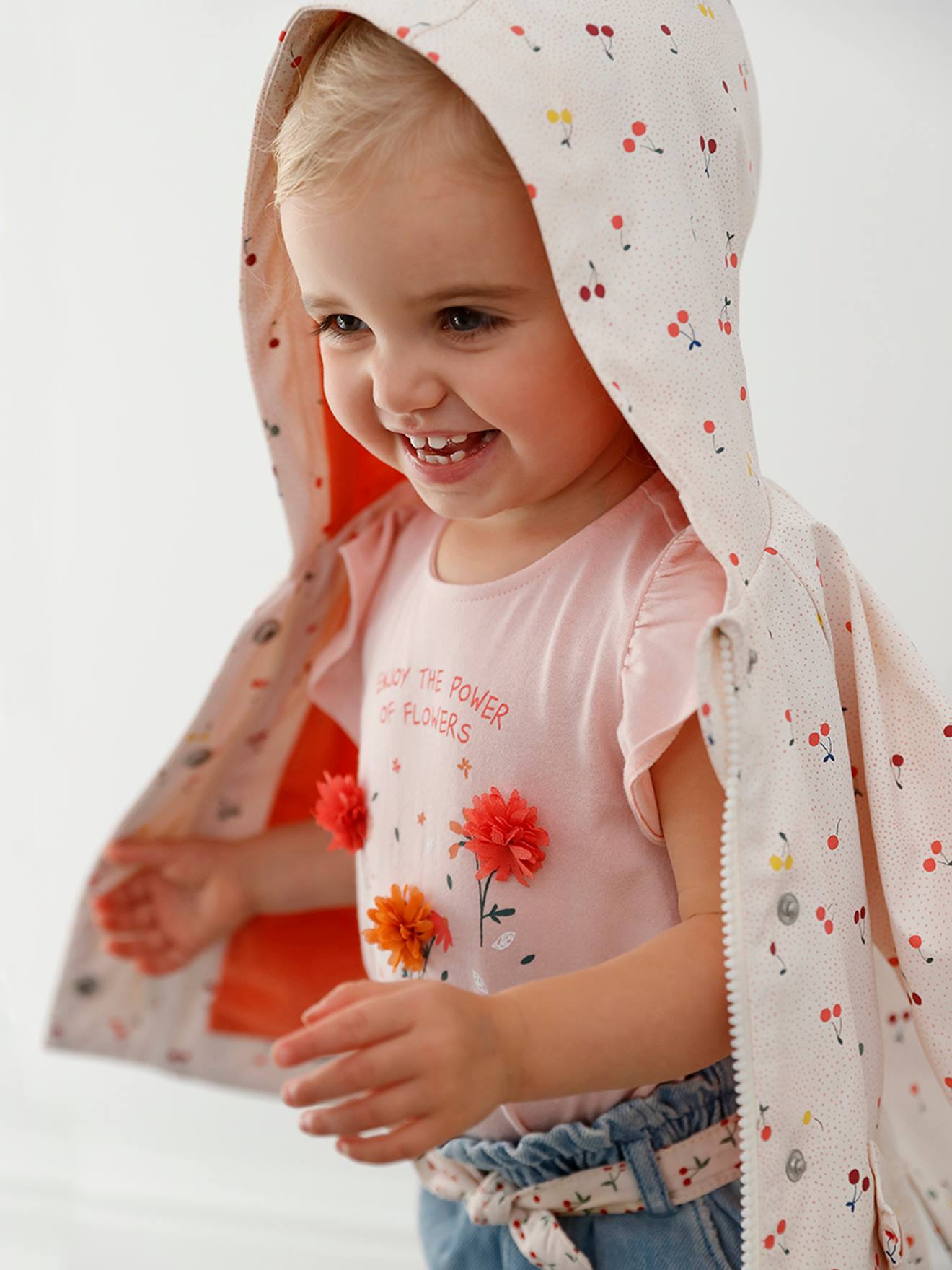 Vertbaudet Mädchen Baby T-Shirt, 3D-Blumen Oeko-Tex - wollweiß