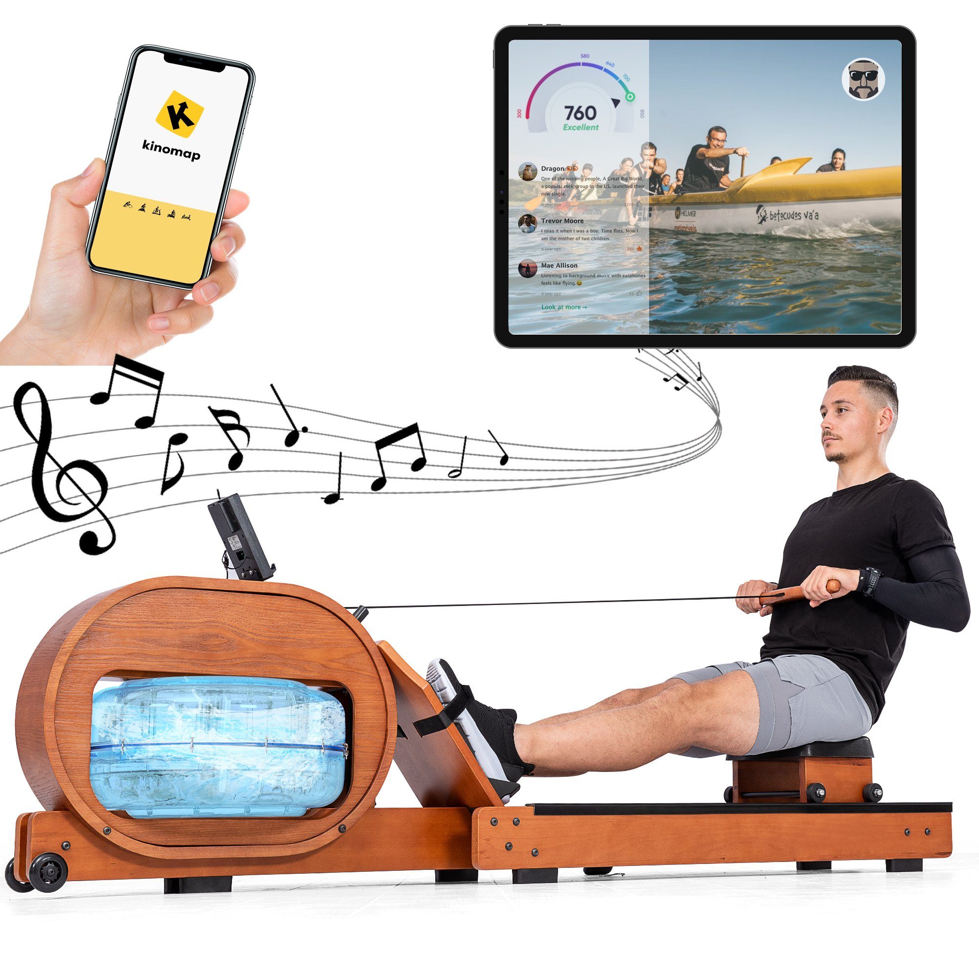 Mould King Rudergerät Wasser-Rudergerät mit LCD-Display,APP-Anbindung (Kinomap) Echtholz, mit Bluetooth-Funktion